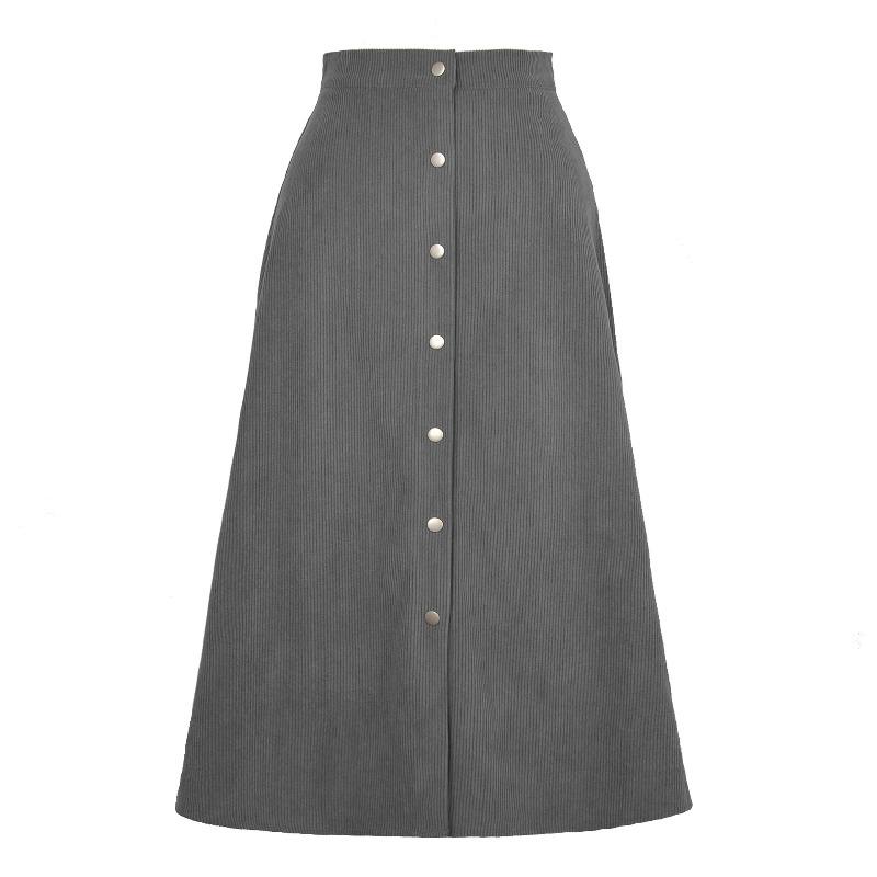 Women's Corduroy Skirt Single-breasted High Waist Autumn and Winter Dress Women's Large Skirt