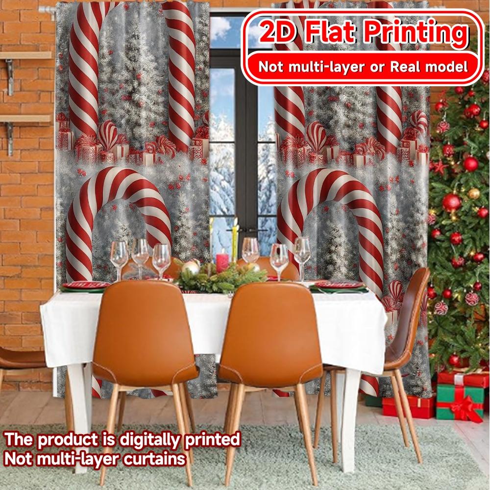 Set Of 2 Flat Printing Candy Cane Wonderland Chic Curtain Fabric Versatile Polyester Curtains Gifts Ldeal Living Room Perfect For Sitting