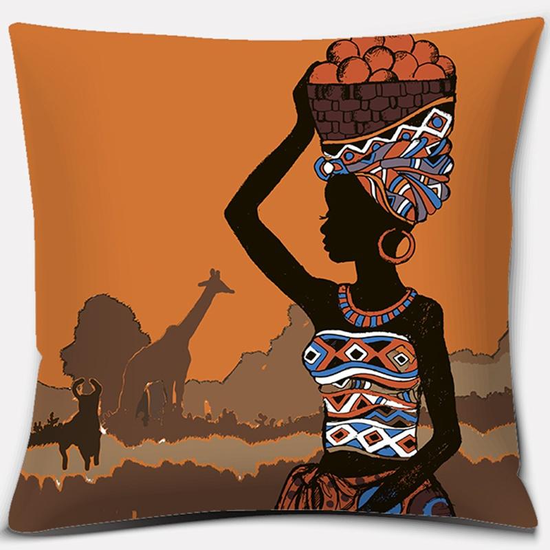 Home Decor Pillowcase Ethnic African Women Polyester  Car Sofa Cushion Cover   45x45cm