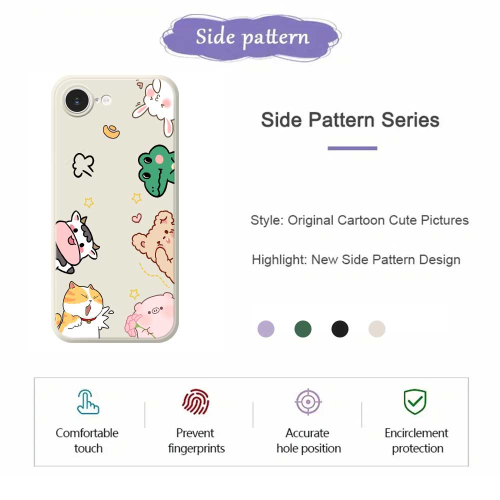 For iPhone 16e Case Animal Gathering Pattern Printing Straight Edge TPU Phone Back Cover