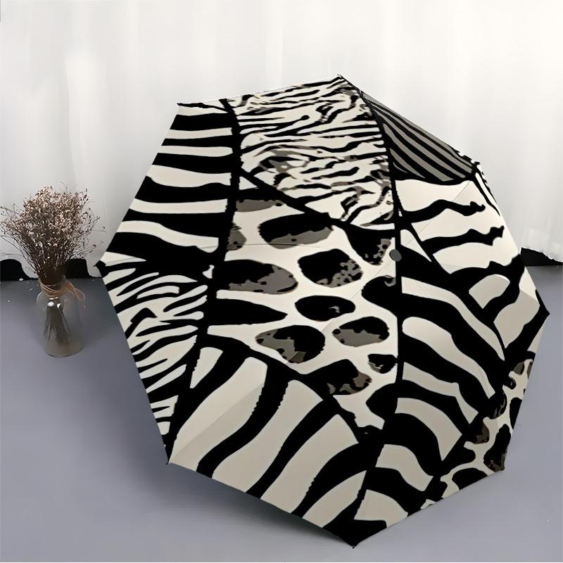 1pc Zebra Print Animal Automatic Open/close Umbrella, 8-Rib Sturdy Structure, Auto Folding/Opening, Portable Travel Umbrella for Women,273