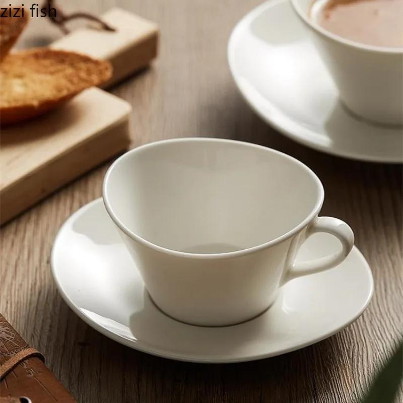 White Ceramic Coffee Cup and Saucer Set Irregular Water Cup Milk Tea Cups Couple Mugs Afternoon Tea Cup Milk Mugs Tea Mug