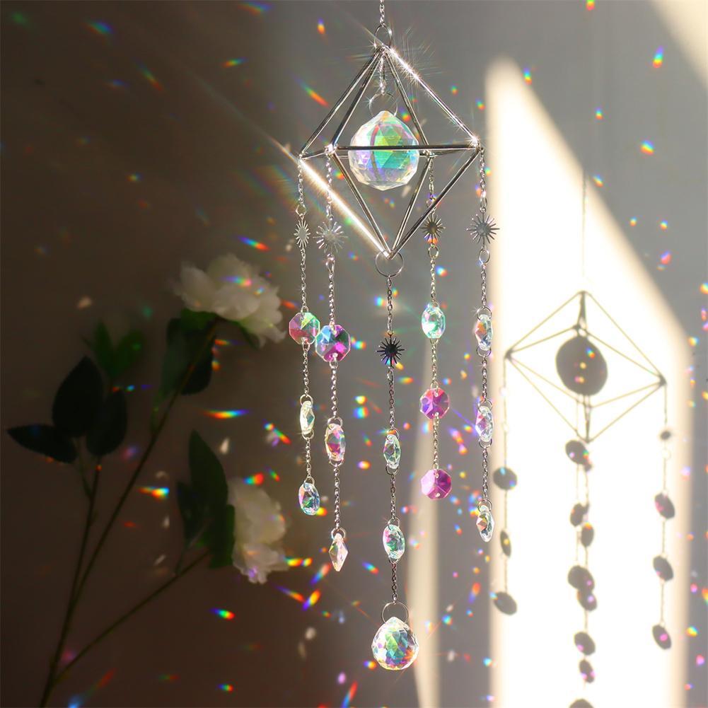 Crystal Wind Chimes Colorful Metal Hanging Prisms Light Catcher Ornaments Gifts