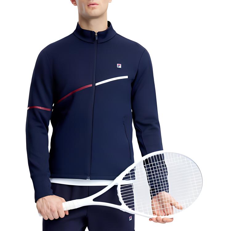 FILA Logo Print Tennis Polo Knit Sports Jacket Men Jackets Dark-Blue A11M333504F-NV