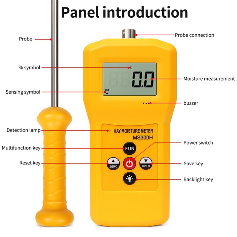 A96I-MS300H Portable Hay Moisture Meter With Probe For Hay Bale,Cereal Straw,Forage Grass,Leymus Chinensis Humidity Tester