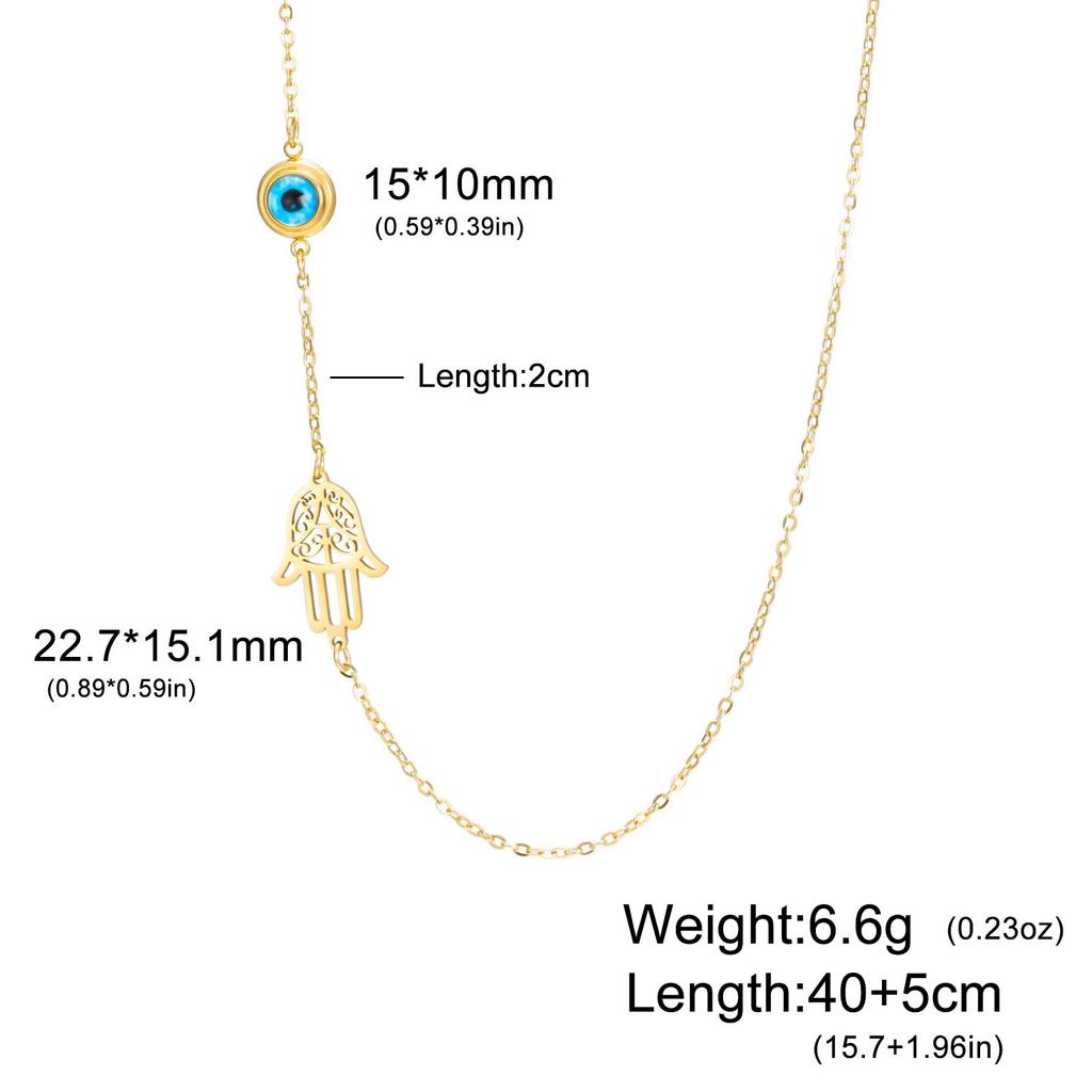 My Shape Turkish Hamsa Evil Eye Necklaces Stainless Steel Hollow Fatima Hand Chain Choker Fashion Lucky Jewelry Accessories Gift