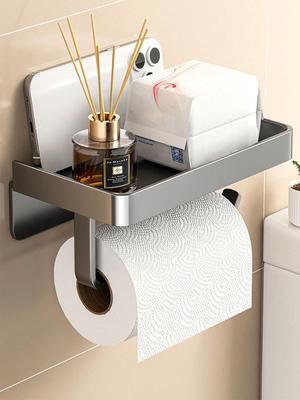 1 peça Adesivo Aço Carbono +ABSPorta Papel Higiênico Com Prateleira, Pendurar na Parede Dispensador de Papel Higiênico para Banheiro, Sem Necessidade de Furar