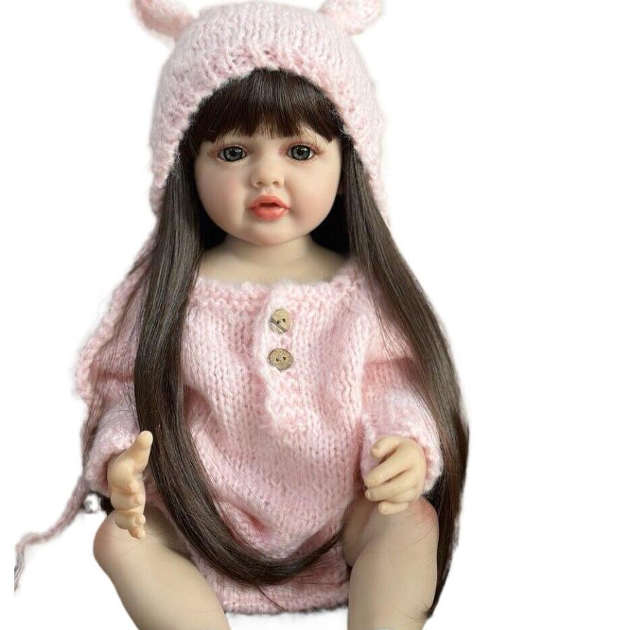 BZDOLL 55 CM Full Vinyl Body Lifelike Reborn Baby Long Hair Girl 22 Inch Doll Toy Realistic Princess Toddler Bebe Gift