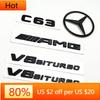 2025 New 3D ABS Black C63 Logo Letters V8 BITURBO Badge Car Rear Star Sticker Trunk AMG Emblem For Mercedes Benz C63 AMG W205 C2