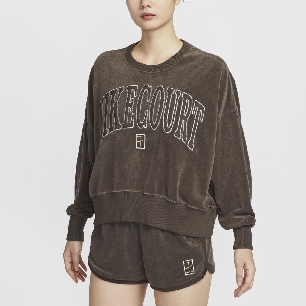 Nike Court Heritage Loose Fit Crew Neck Tennis Sweatshirt Women Sweatshirt Baroque-Brown Light-Redwood Velvet-Brown FQ2243-237