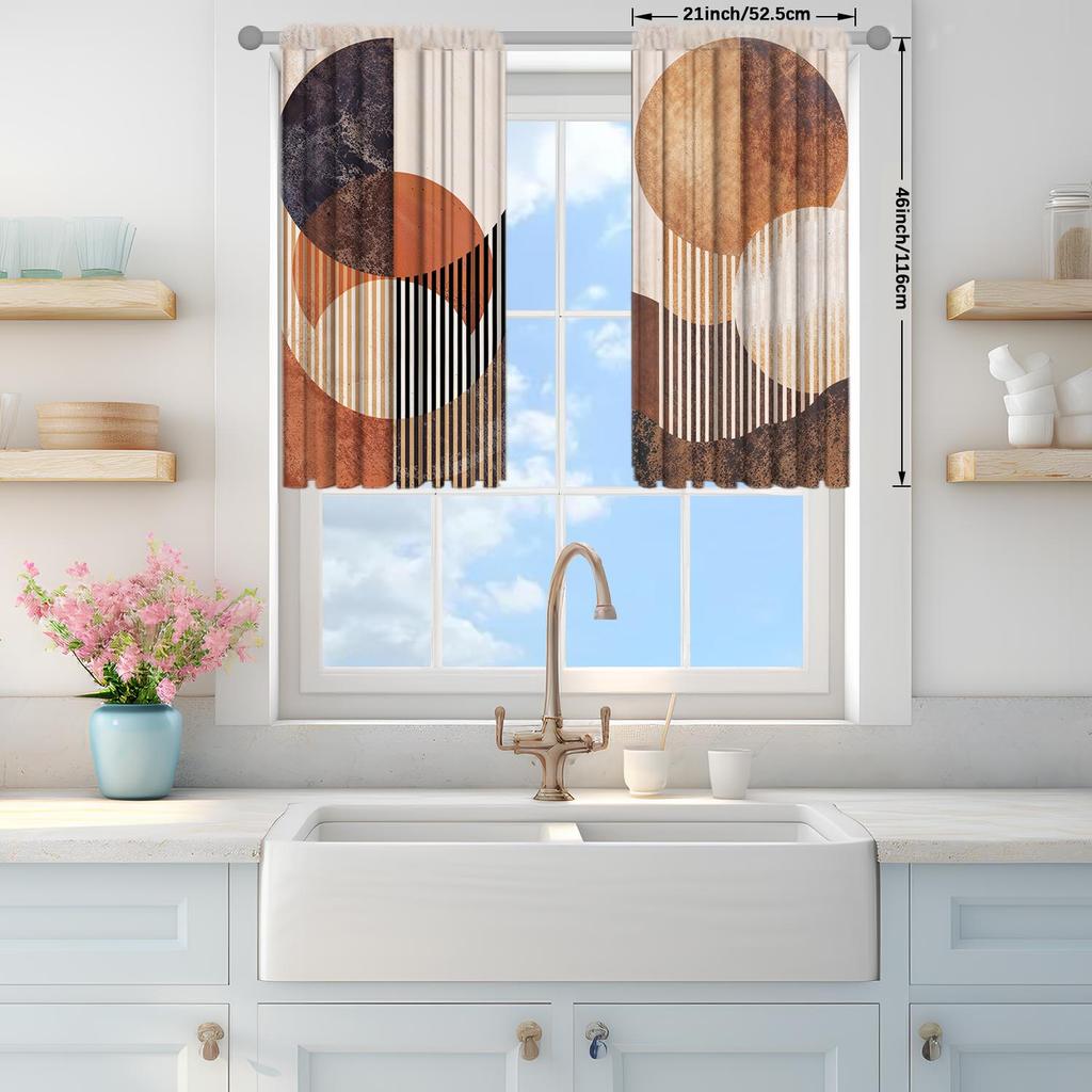 2pcs Morandi Minimalist Geometric Decorative Curtains   Sunshade and Privacy Protection Pole Type Curtain
