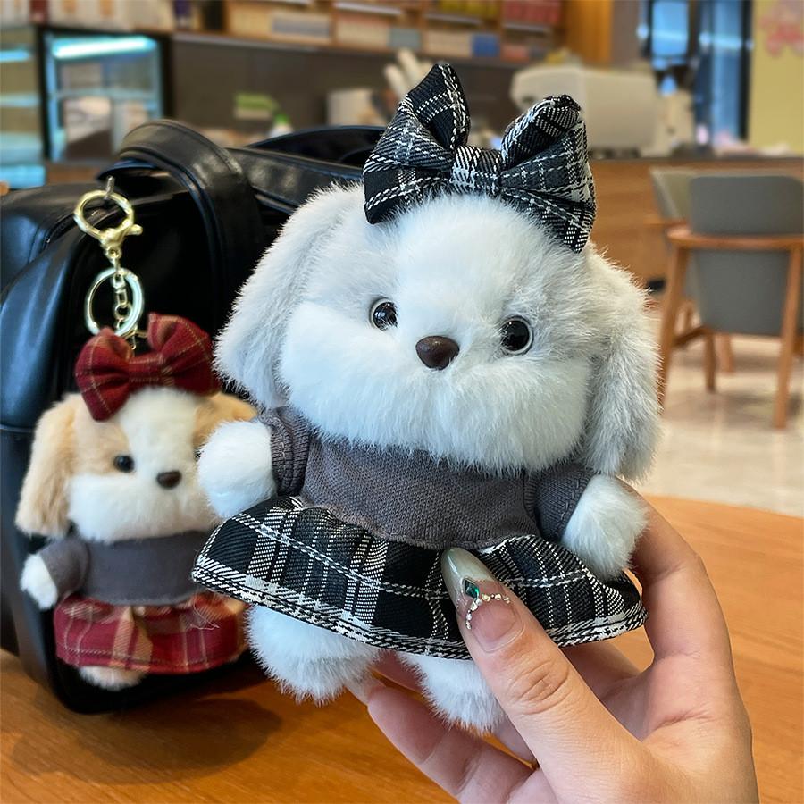 Cute Animal Pendant Featuring Bowknot And Short Plush Fabric For Backpack Charms