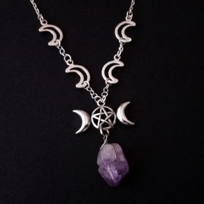 Amethyst Pendant DIY Necklace Star Moon Chain Pendant Necklace Amethyst Original Stone Amorphous Spot