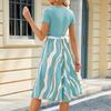Women's Fashion Round Neck Splicing Printed Short Sleeve Hem Loose Dresses