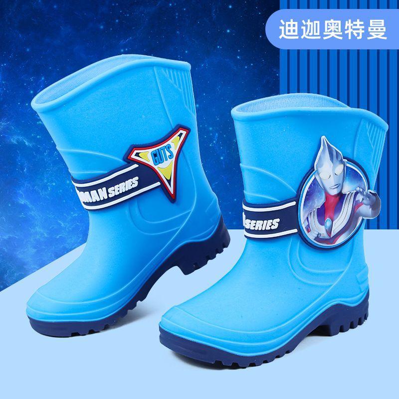 Authentic Ultraman Children s Fleece-Lined Rain Boots Boys  Mid-Calf Rubber Shoes Kids  Students  Baby Water Shoes Non-Slip Rain Boots 28Code/Inner Length17.5cm