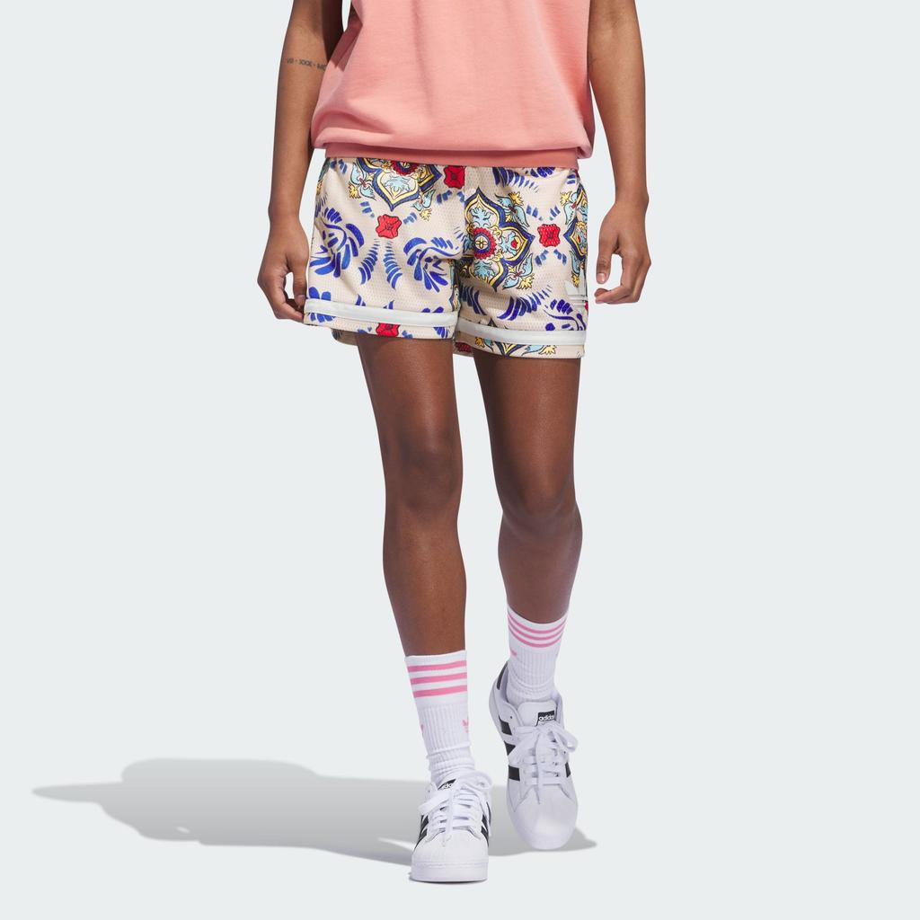 Adidas Originals Allover Floral Print Drawstring Shorts Unisex Shorts Sand-Brown IN4238