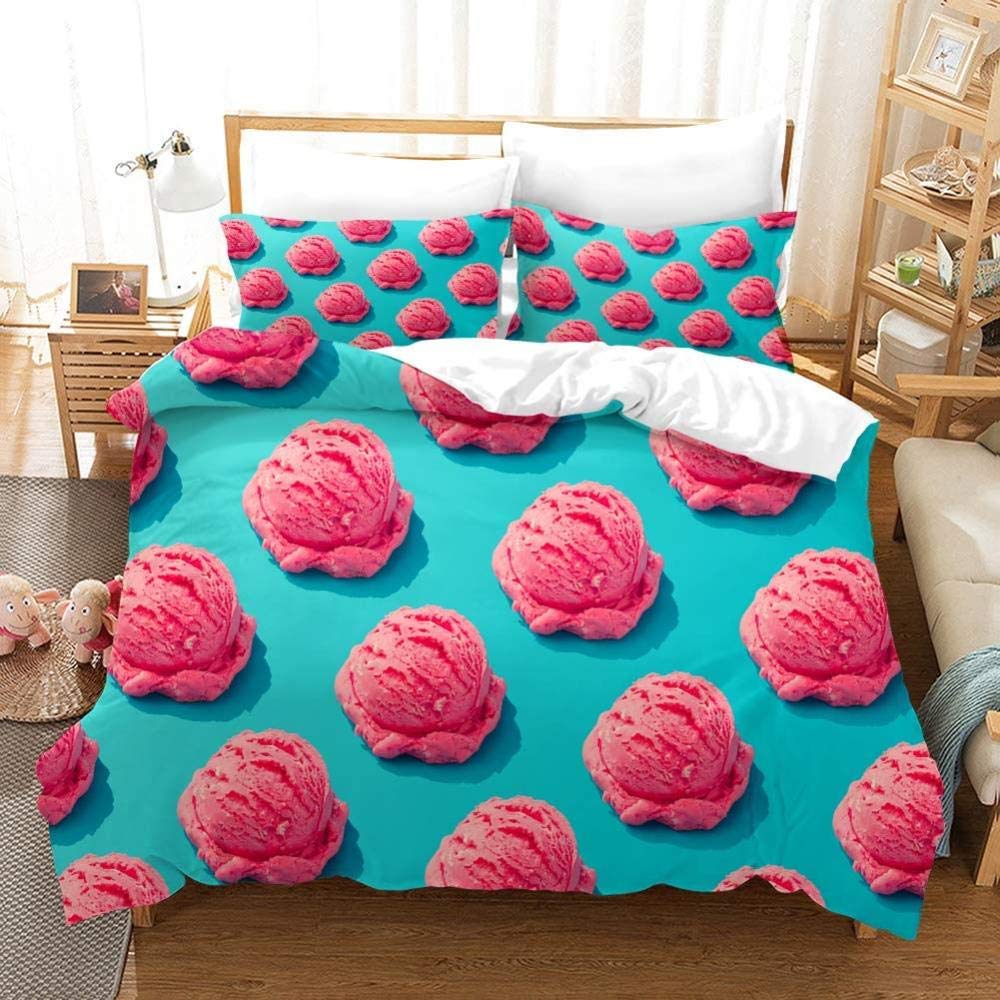 Ice Cream Duvet Cover Set Delicious Food Theme Polyester Quilt Cover King Queen Full Size For Kids Bedding Set With Pillowcase