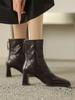 Retro Hand-scratched Square Head Thick Heel Fashion Short Boots Women's 2024 Autumn and Winter Soft Leather High-heeled Martin Boots Versatile Fashion