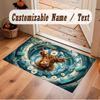 Highland Cow Theme Soft Crystal Velvet Rug Custom Name & Text Print Non Slip Floor Rug for Bedroom Living Room