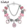 New Valentine's Romantic Pink Heart Charm Bracelet & Bangle Fine Crystal Diy Bead Bracelet Jewelry for Women Girl Gift