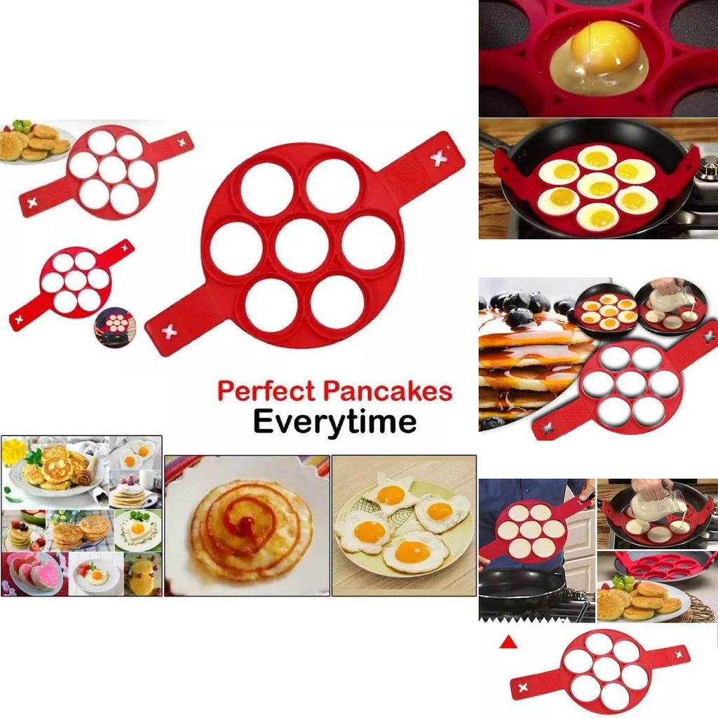 High-quality Red Silicone Egg Ring With Seven Holes For Perfectly Shaped Eggs And Pancakes