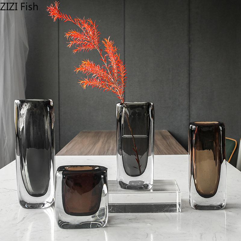 Creative Delicate Brown Glass Vase Hydroponics Plant Pots Table Decoration Flower Arrangement Floral Vases Room Aesthetic Decor