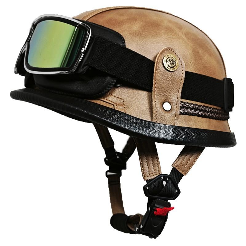 German Handmade Leather Helmet Men and Women Four Seasons Half Helmet Electric Vehicle Helmet Retro Steel Helmet