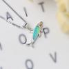 Dainty Blue Opal Shark Pendant Necklace with Sweater Chain