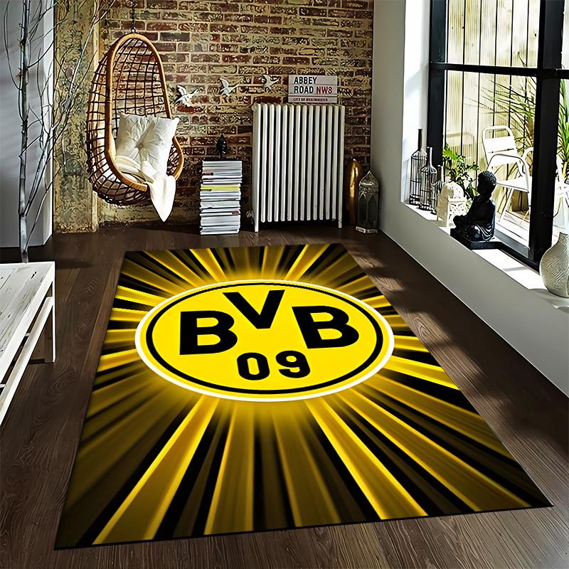 Yellow and Black Carpet with BVB 09 Logo and Radiant Design Suitable for Use As an Anti-slip for Living Room Bedroom Sofas