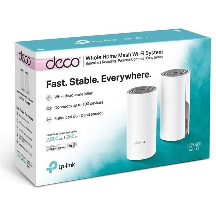 TP-Link Deco E4(2-Pack) Systèmes Mesh WiFi - Couverture WiFi jusqu'à 260m2 - AC 1200 Mbps, Ports Ethernet