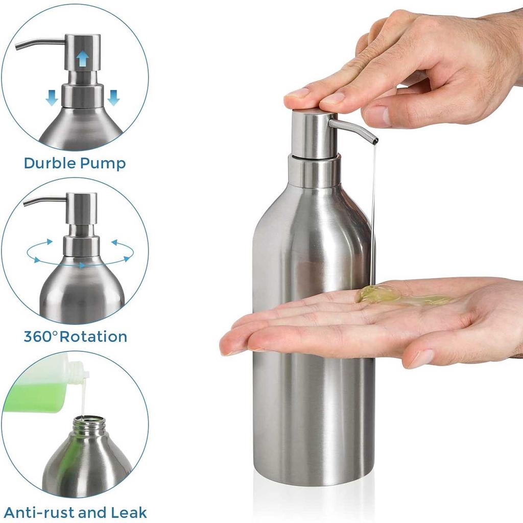 Stainless Steel Refillable Pump Bottle for Cleaning Liquids with Durable Construction Suitable for Kitchen Bathroom and Household Use
