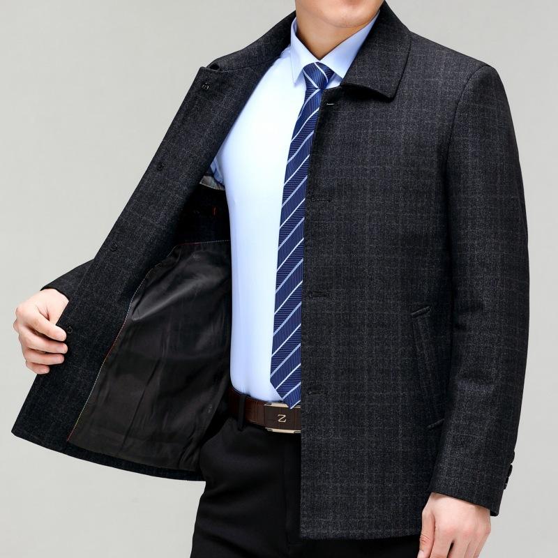 Coat Wool Jacket Men's Lapel Thick Coat for Leaders and Cadres Middle-aged and Elderly Dad Wool Button Top