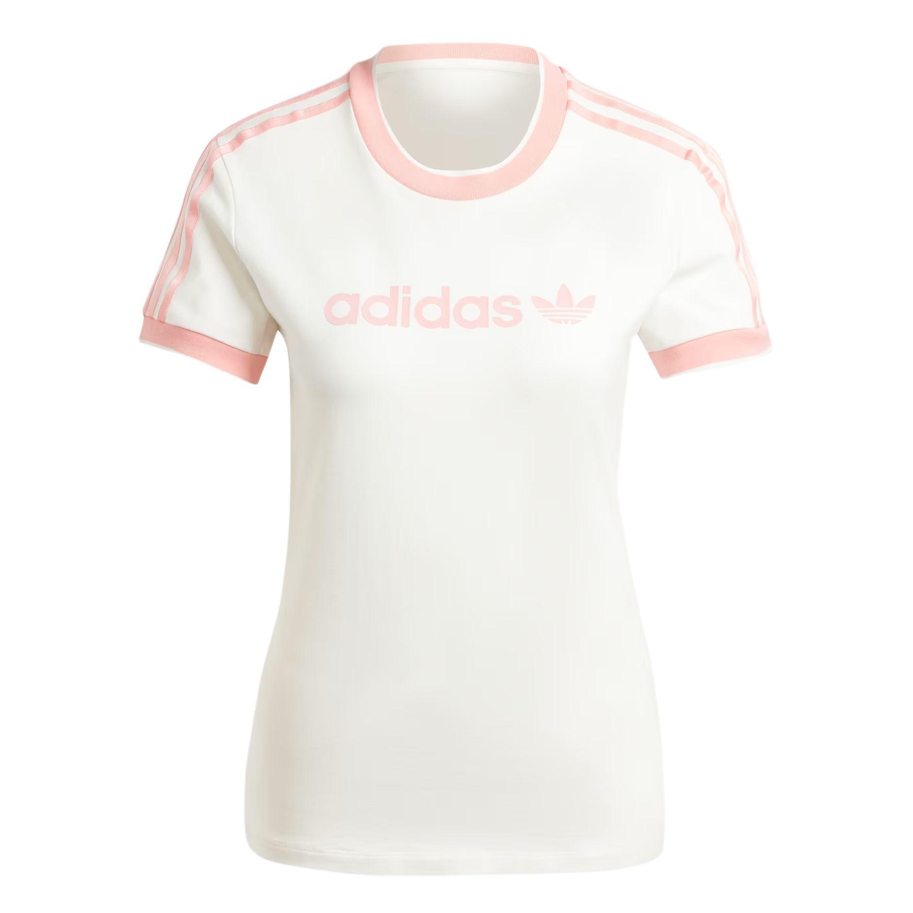 

Adidas Оригинальная футболка с логотипом-значком, в полоску, с цветными блоками, приталенного кроя, с круглым вырезом, женские топы, облачно-белая IY9234 XS