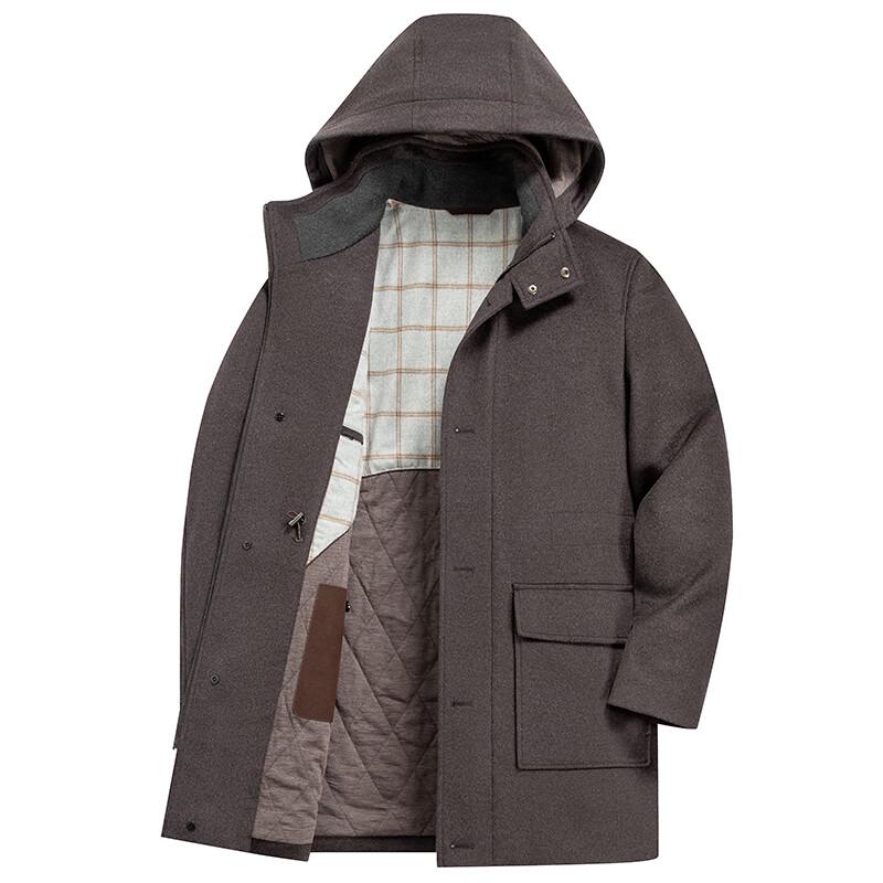 Hengyuanxiang Men's Hooded Pure Wool Mid-Length Coat
