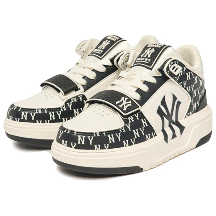 New MLB Chunky Liner Basic Mid Top Skateboard Shoes Unisex Beige Black 3ASXLM13N-50BKS