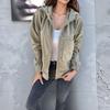 Spring Women Corduroy Coats Hooded Pocket Zippers Loose Autumn Baseball Jacket Female Long Sleeve Loose Outerwear