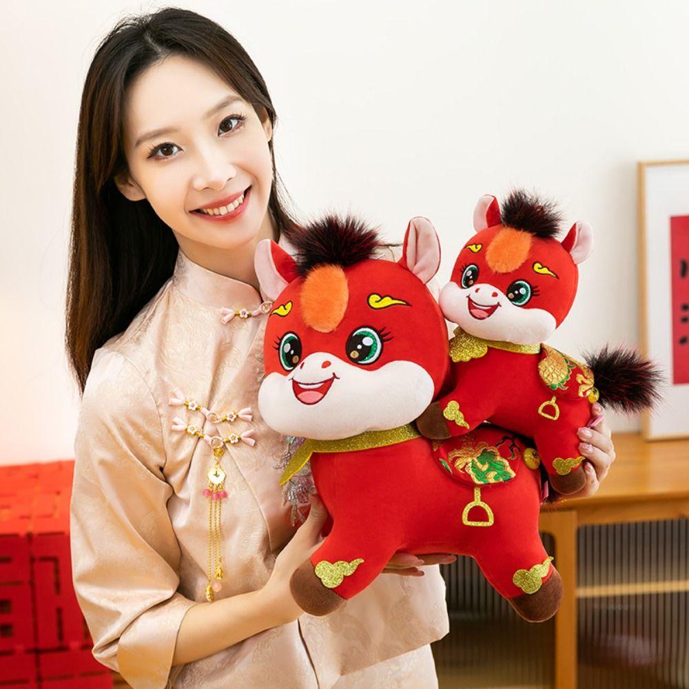Ped Horse Stuffed Animal PP Cotton Filling Zodiac Doll Funny Plush Mascot Toys Bedside Table