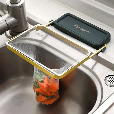 Mutfak Lavabo Filtre Rafı Katlanabilir Süzgeç Tek Kullanımlık File Torba Standı Atık Çöp Saklama Rafı Mutfak Gider Sepeti Düzenleyici