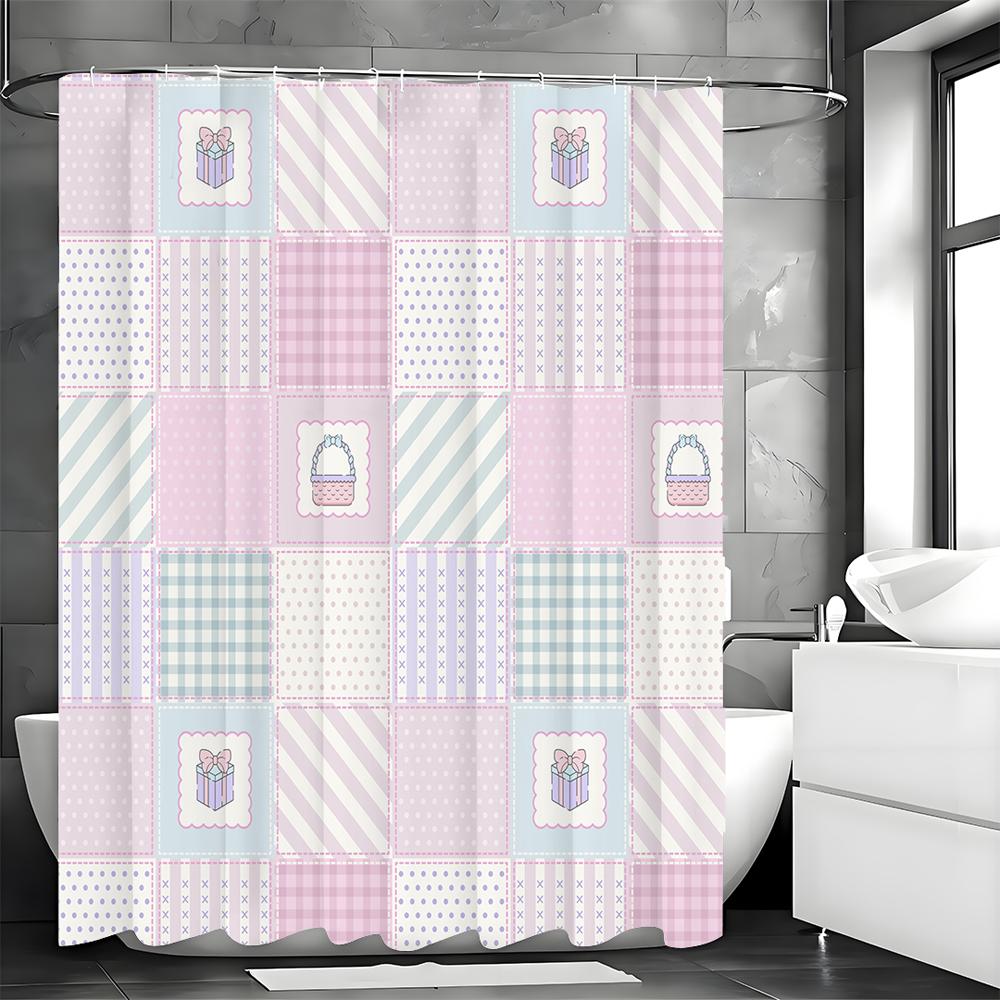 

Creative Geometric Pink Yellow Blue Green Shower Curtain, Bathroom Decorative Shower Curtain, Waterproof Shower Curtain with Hoo 90*180cm