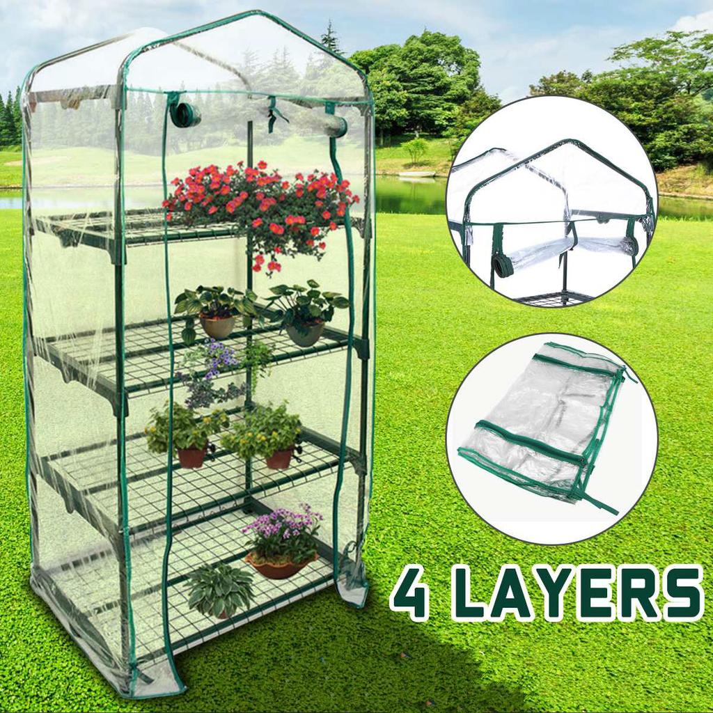 100% Waterproof 4 Tier Greenhouse Cover Replacement Mini Garden Plants Warm Room Pvc Cover Anti-uv Windproof Cover W/o Frame