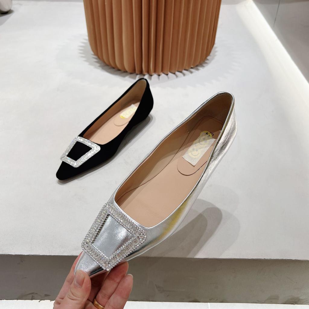 Fashion Women's Shoes Flats 2025 Spring Autumn New Fashion Pointed Shallow Cut Shoes Rhinestone Buckle Comfortable Low Heel Shoes Ladies
