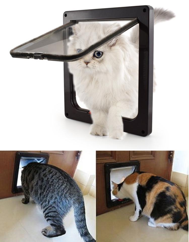 For Dog Cat Kitten ABS Plastic Dog Cat Flap Door with 4 Way Lock Security Flap Door Small Pet Supplies Cat Puppy Safety Gate