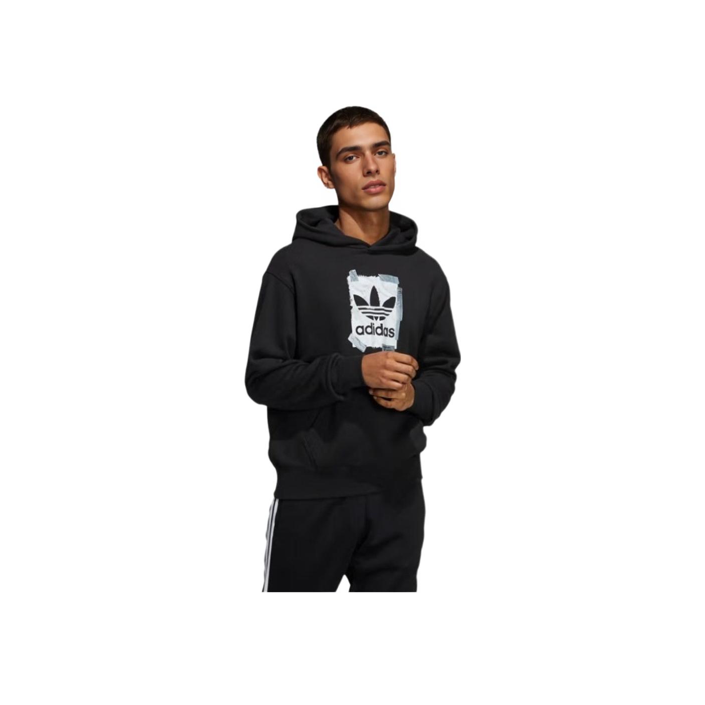 Adidas Originals Trefoil Kangaroo Pocket Print Hoodie Unisex Hoodies Black HL4100 S