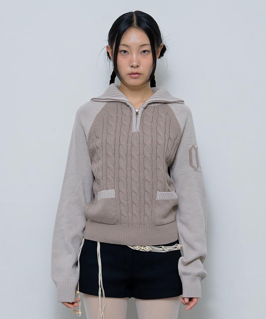FANCY CLUB Mini Pocket Knit Half Zip (Brown)_F24Zb053