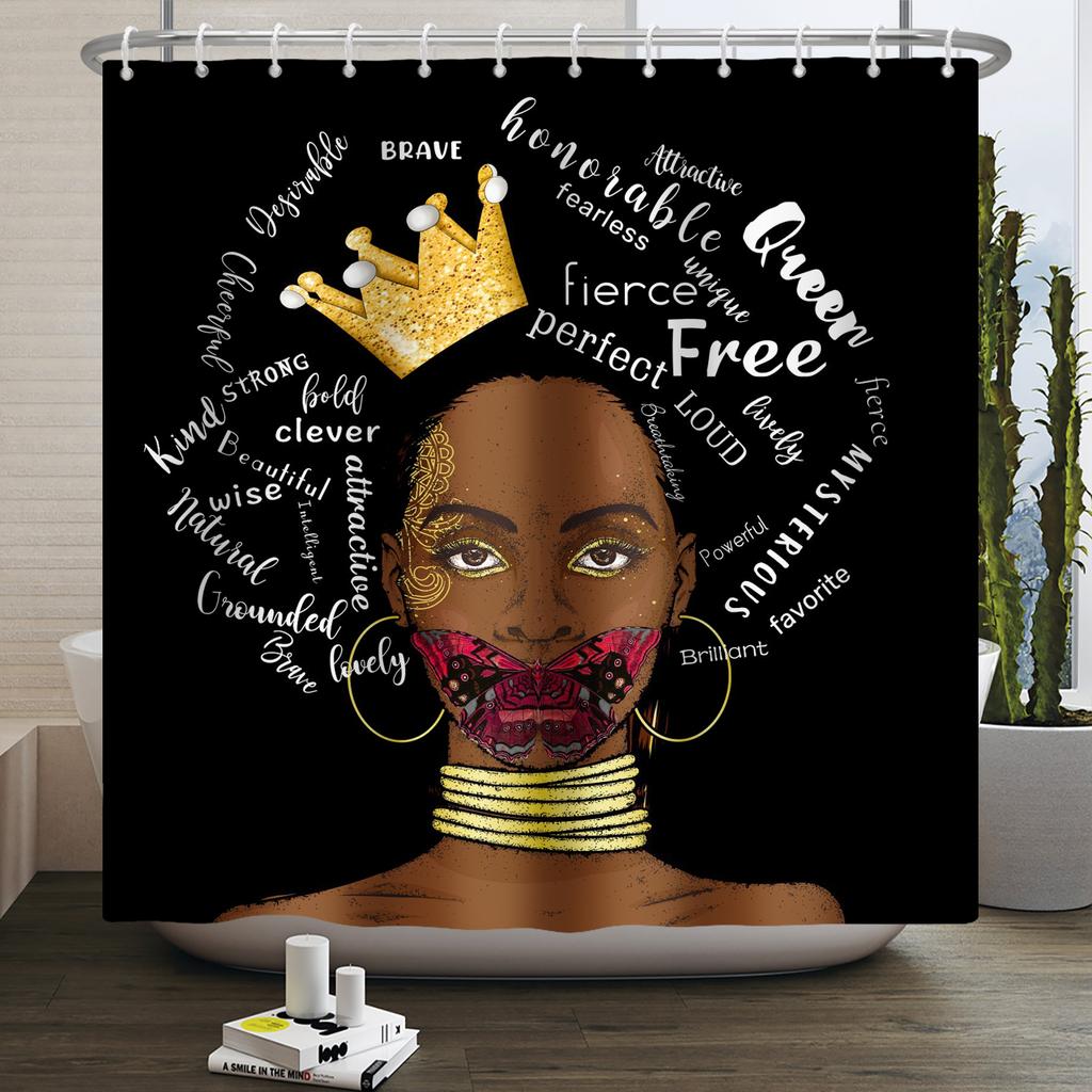 Afroamerikanische Frau Duschvorhang Sexy Schwarzes Mädchen Dame Inspirierend Königin Abstrakt Boho Wasserdicht Badezimmer Duschvorhang