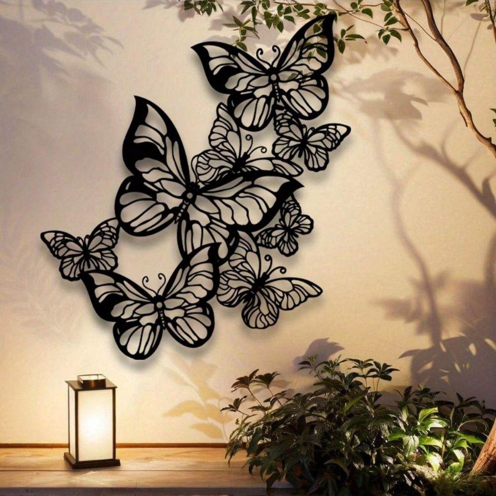 Waterproof Hanging Wall Art Black Butterfly Hanging Ornament  Garden Fence