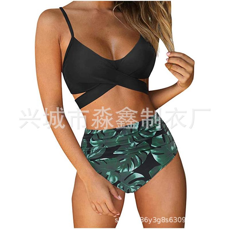 Explosive Leopard Print Cross High Waist Split Bikini, Sexy BIKINI Swimsuit for Women, Direct Supply