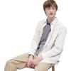 UNIQLO Striped Print Solid Color Loose Long Sleeve Shirt Men shirts Light-Beige 460660-30