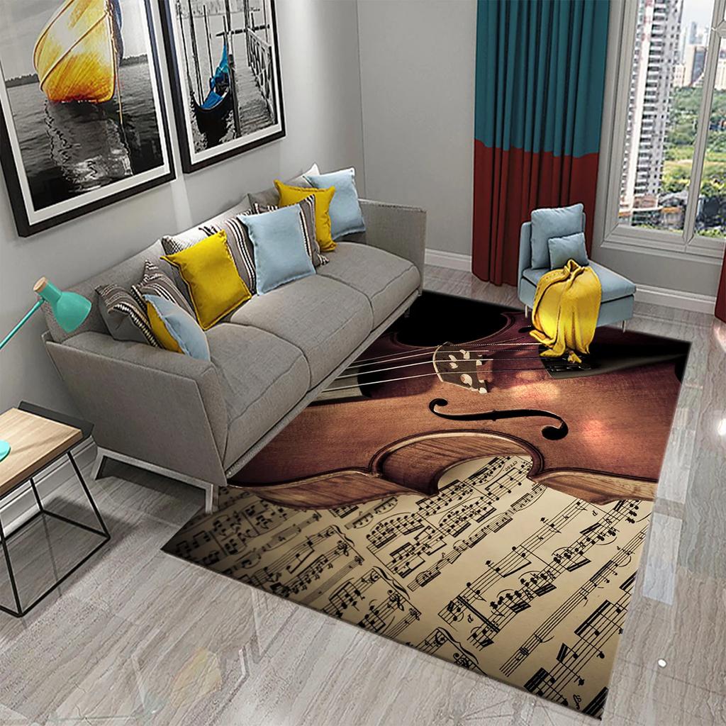 3D Music Note Guitar Instrument Carpet for Living Room Bedroom Large Carpet Bathroom Door Entrance Non-Slip Area Rugs Home Decor