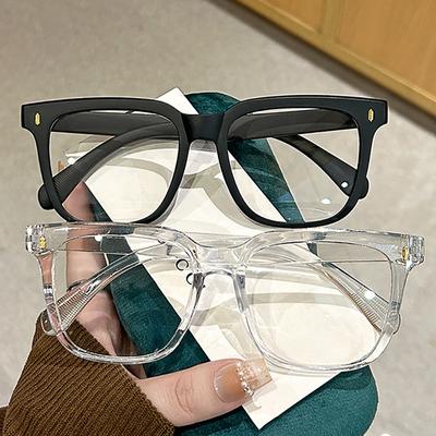 New Transparent Glasses Square for Students with Myopia Male Female Flat Light Large Round Face Anti Blue Light Glasses Frame